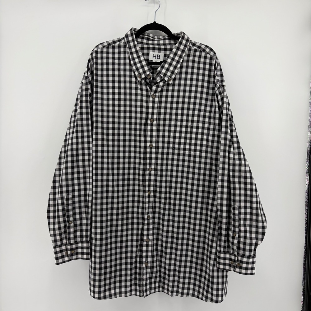 HB Mens Black White Gingham Check Long Sleeve Button Up Shirt Big & Tall 4XL